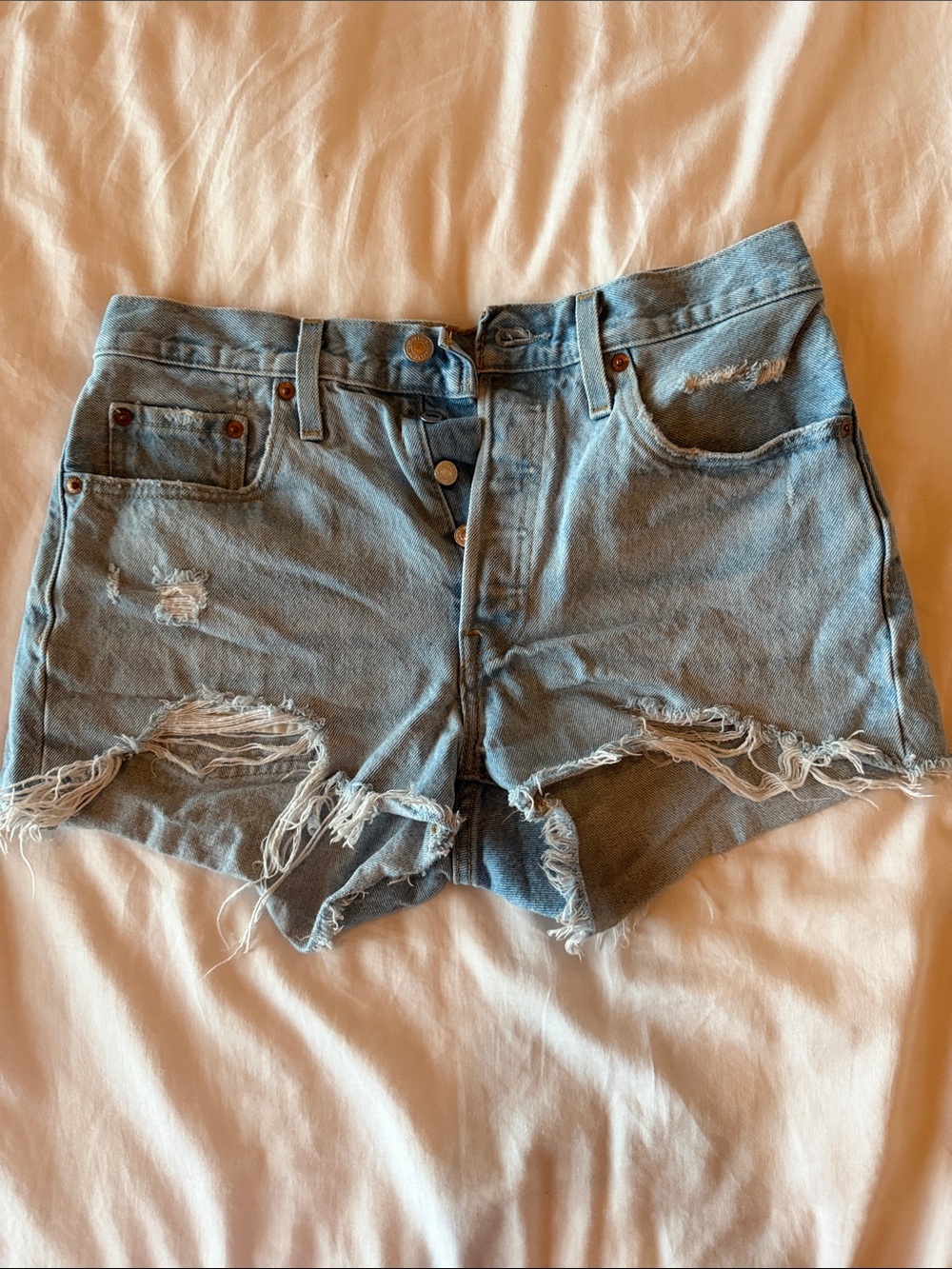 Levi's Light Blue Distressed Cutoff Denim Shorts